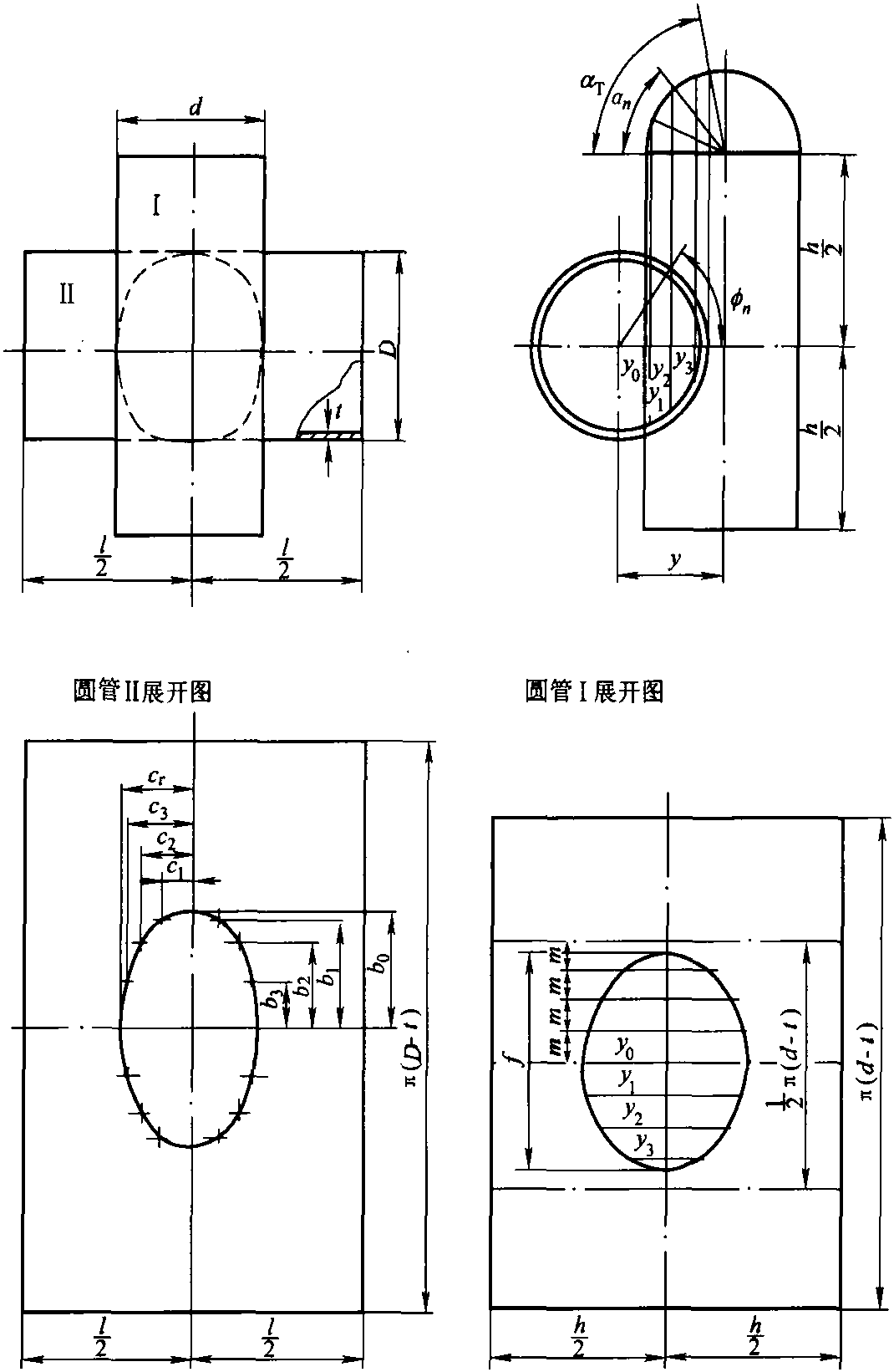 五、异径错心直交四通管展开计算